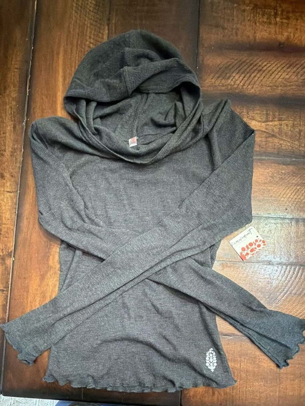 FP Movement Breathe Easy Hoodie Size S Charcoal Gray Ribbed Top